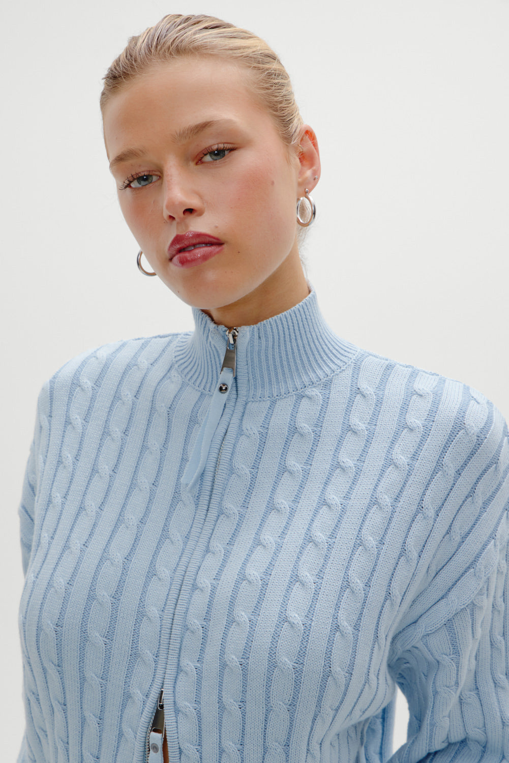 Bea Cable Knit Zip Up Sweater - Daydream - Image 5