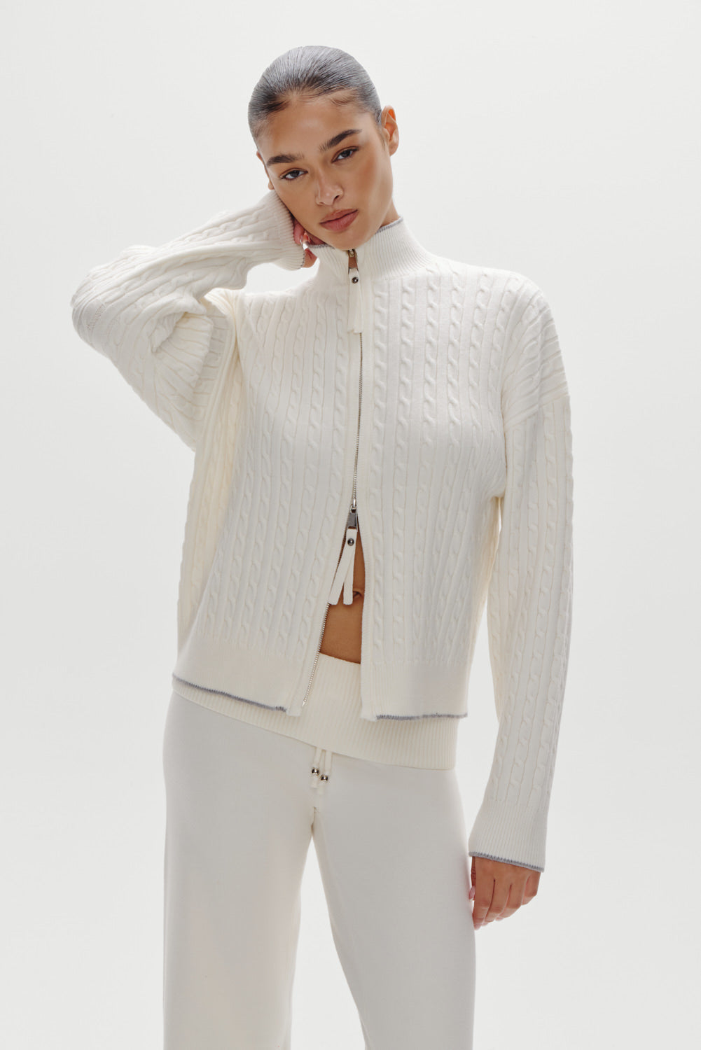 Alternative view of Bea Cloud Knit Zip Up Sweater - Honeymoon
