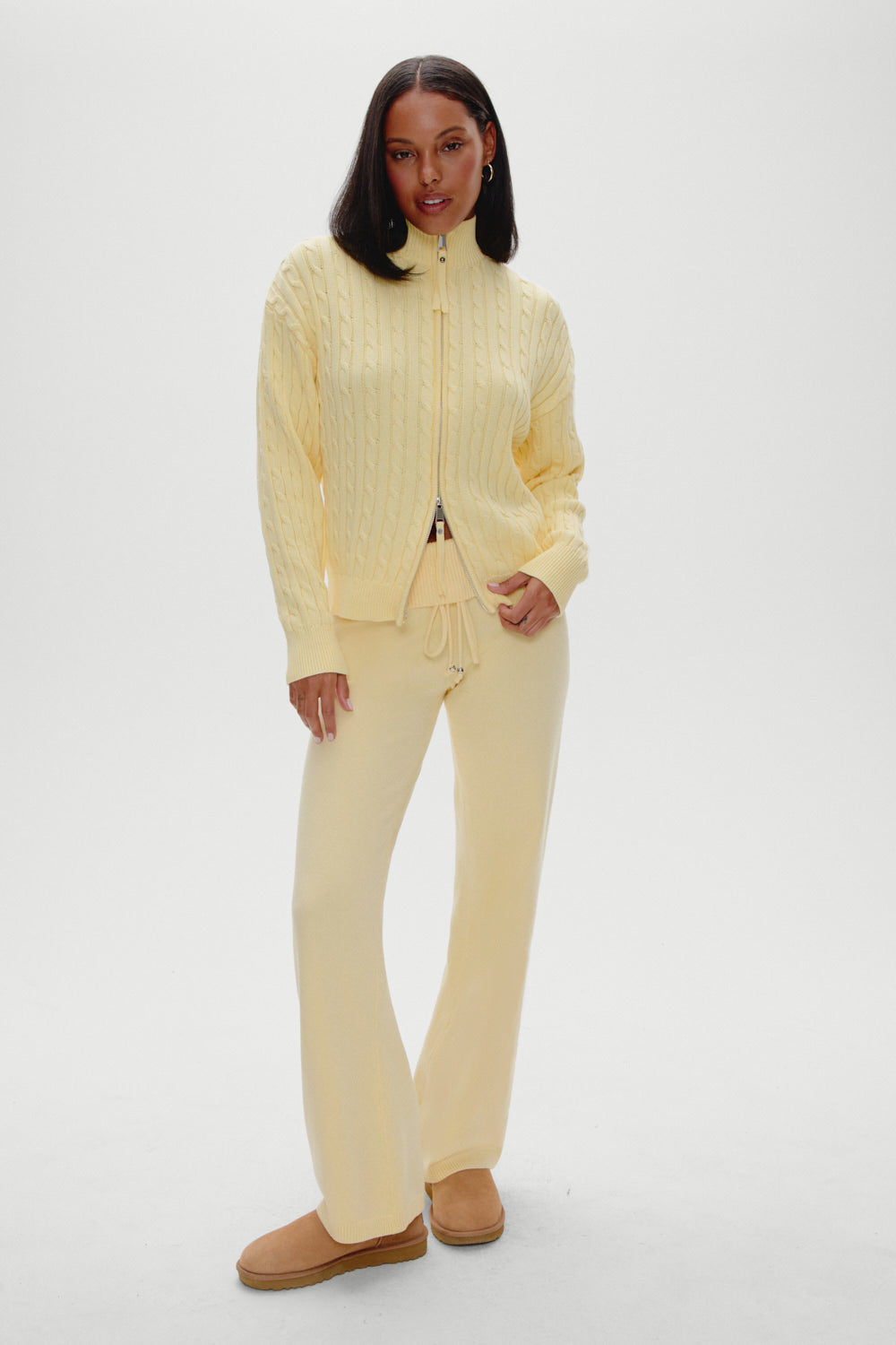 Alternative view of Bea Cable Knit Zip Up Sweater - Vanilla Sugar