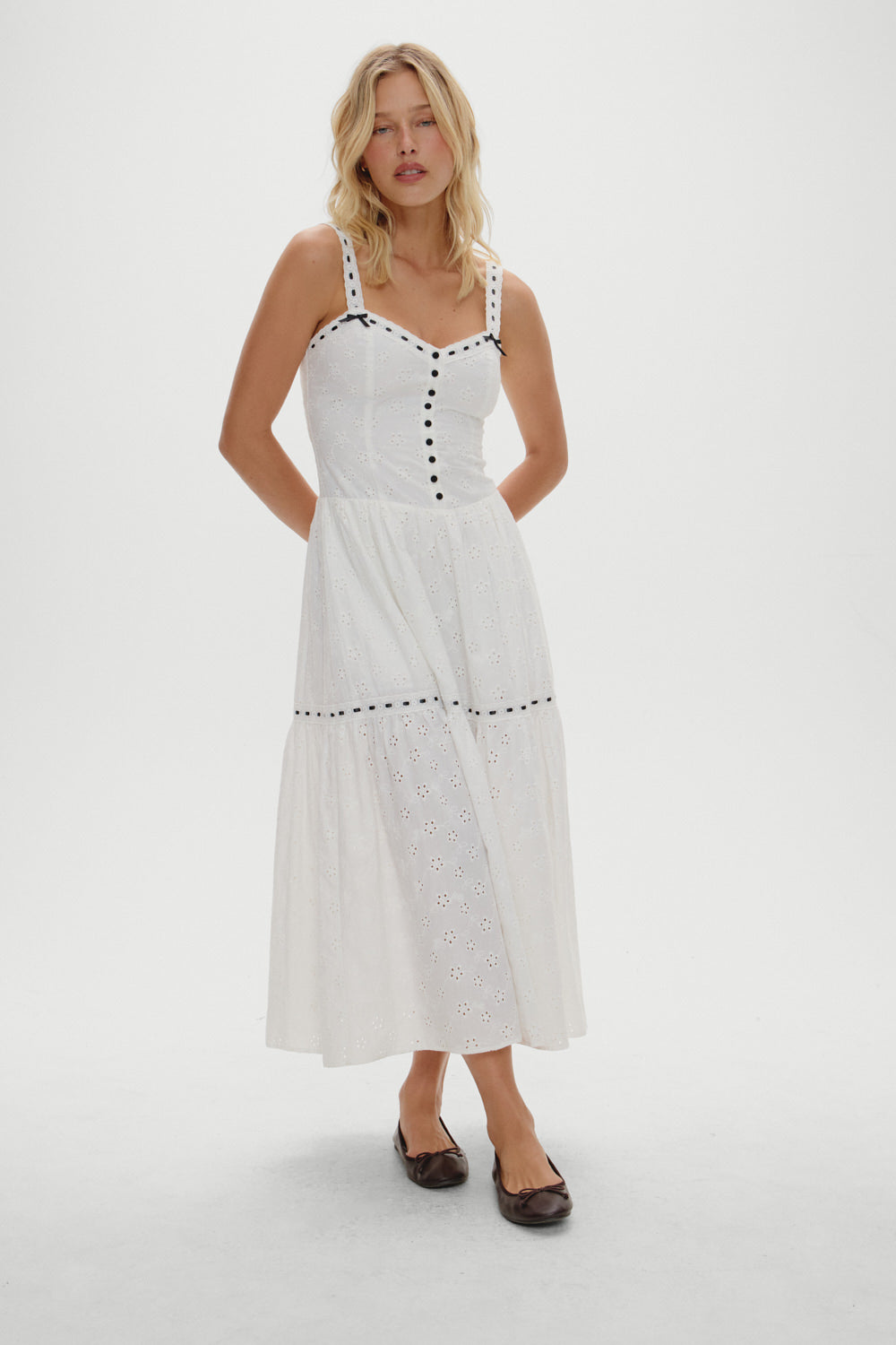 X Bella Hadid Bishop Eyelet Maxi Dress - Salt Air Eyelet