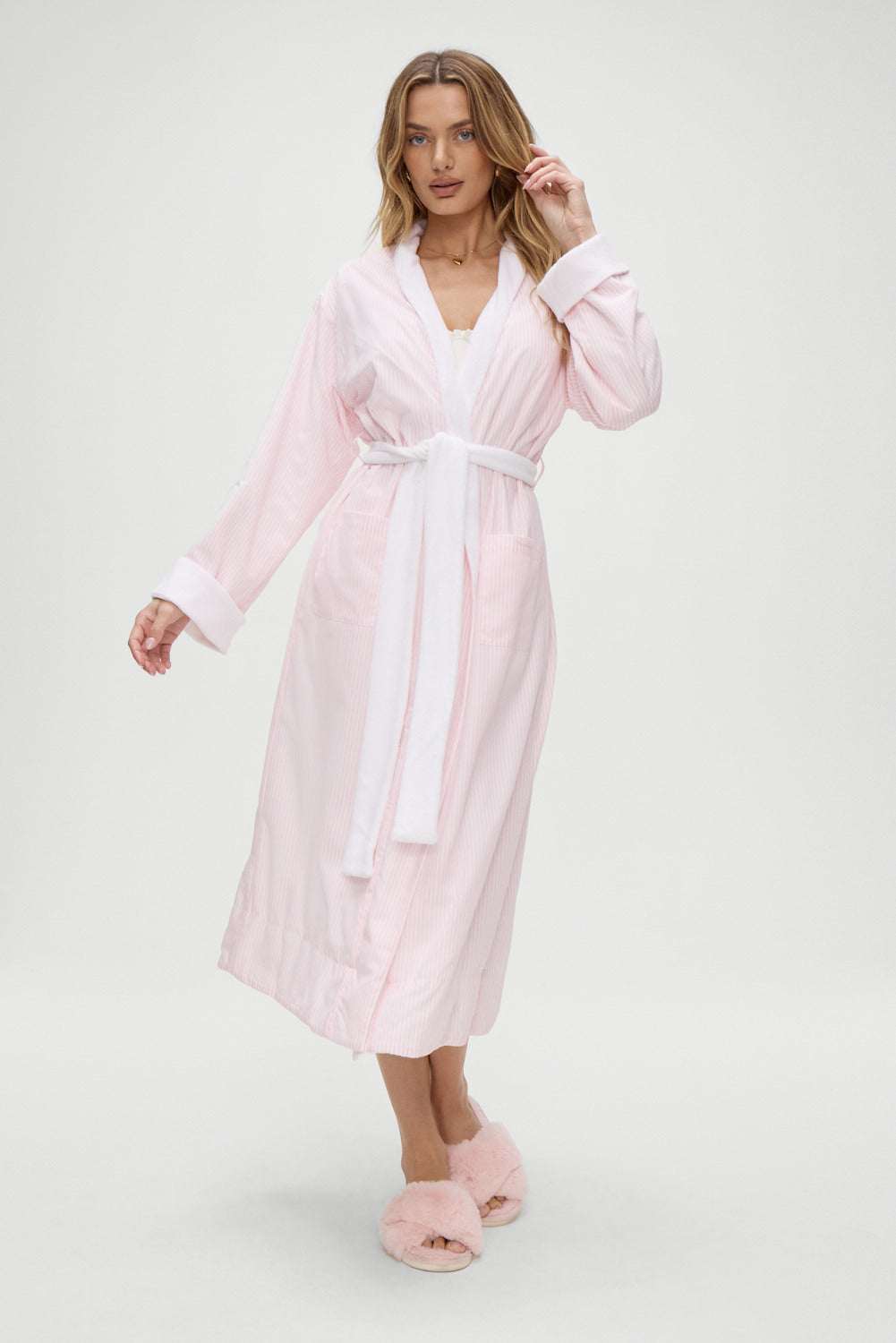 Alternative view of Chateau Terry Robe - Pink Stripe
