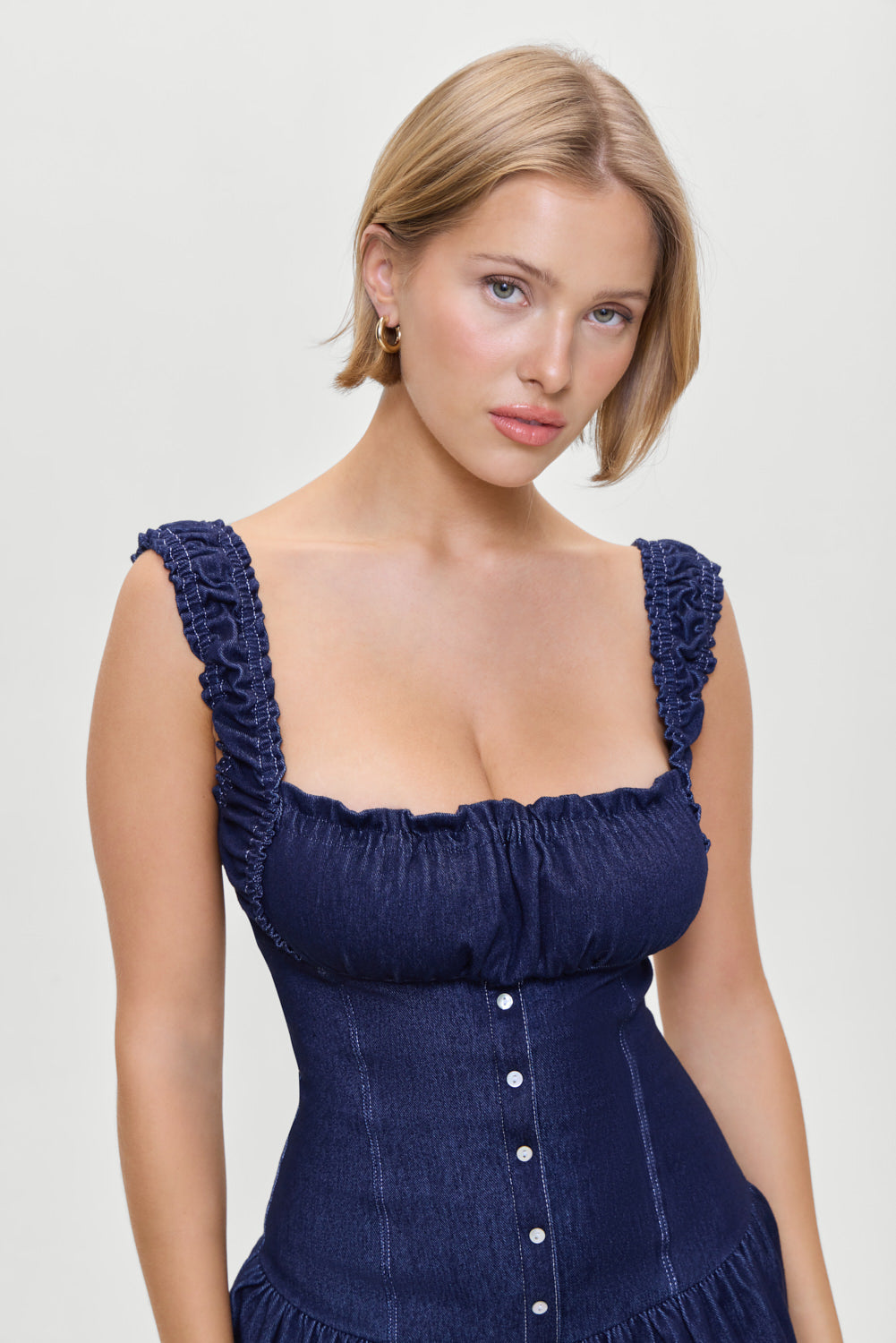 Christa Denim Mini Dress - Blue Denim - Image 4