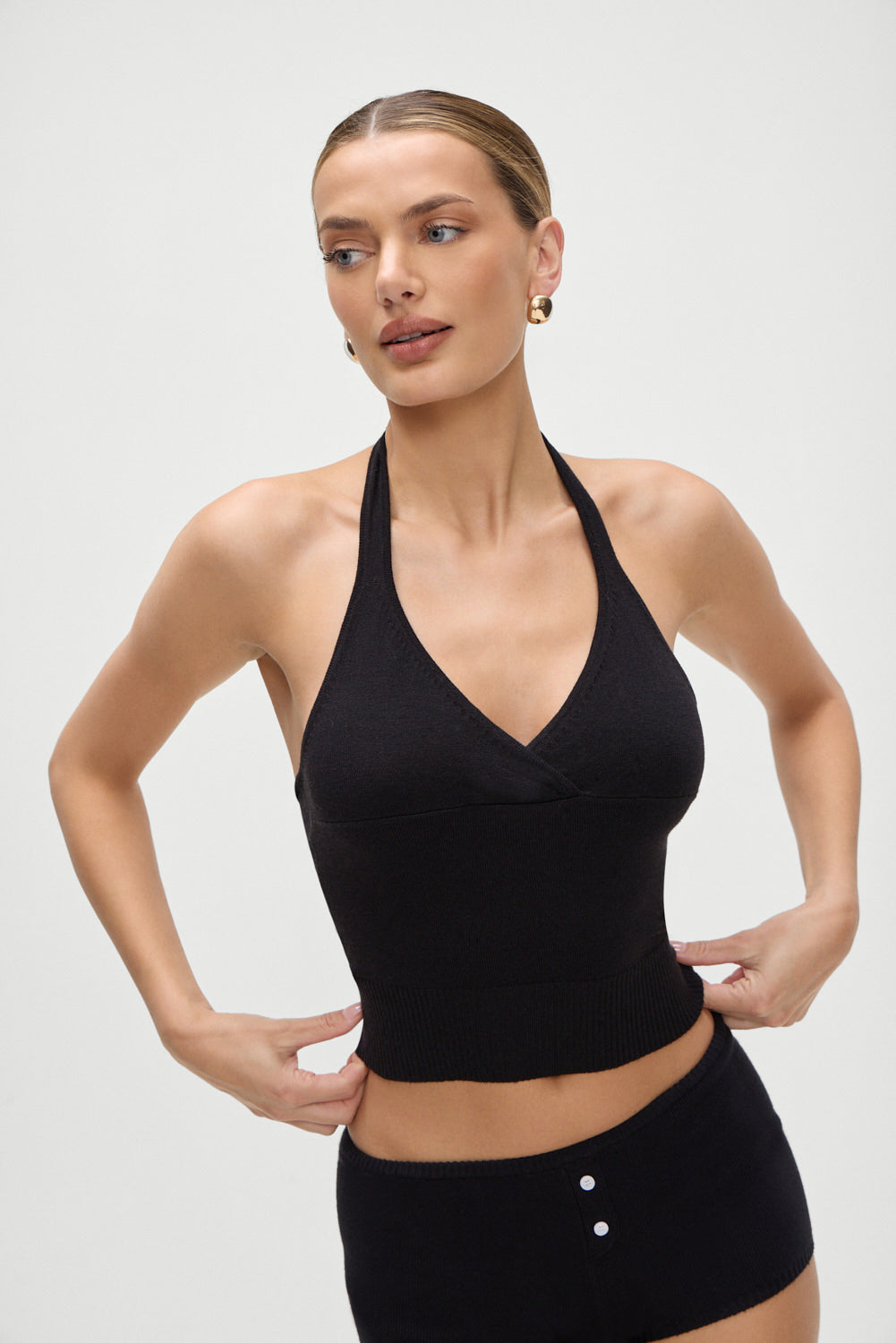 Alternative view of Dylan Knit Halter Top - Black