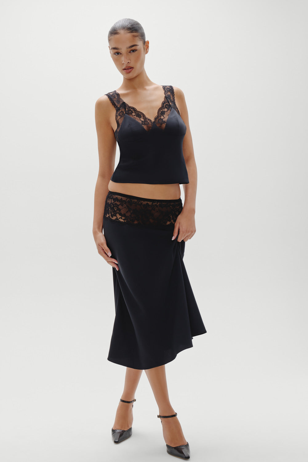 Alternative view of Harper Satin Midi Skirt - Black