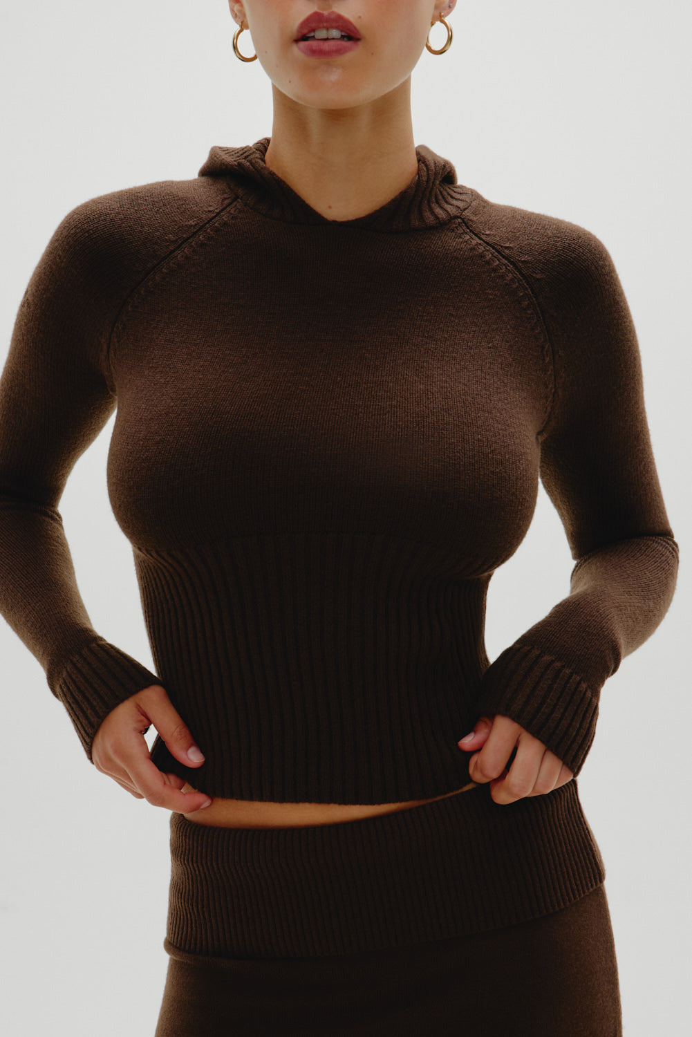 Alternative view of Hazel Knit Hoodie - Chocolate Brown