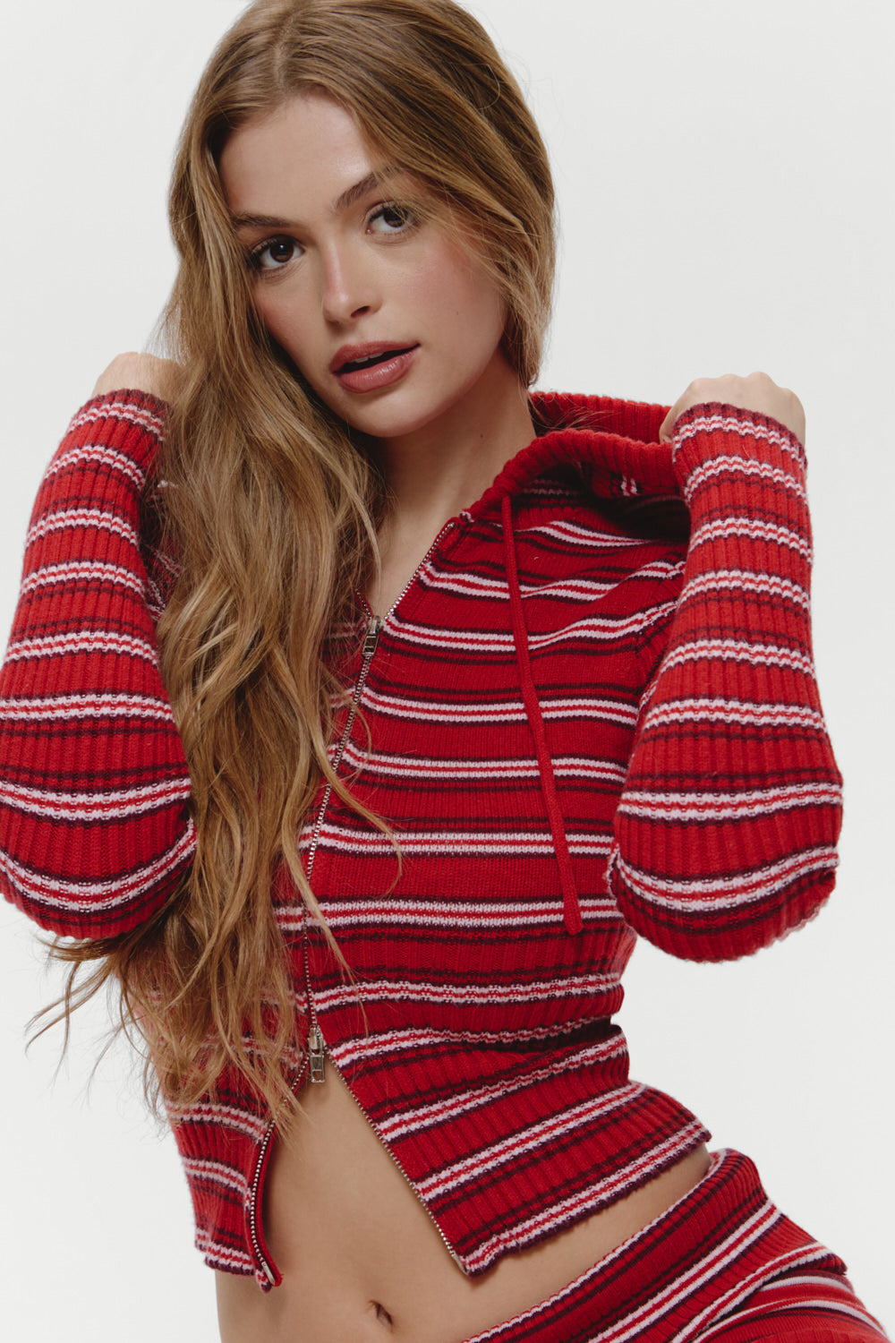 Heritage Zip Up Knit Hoodie - Strawberry Stripe - Image 5