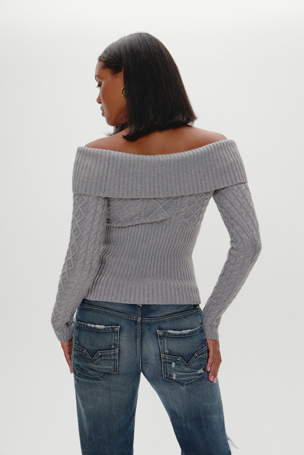 Jazz Off The Shoulder Knit Sweater - Cloud Cover - Image 4