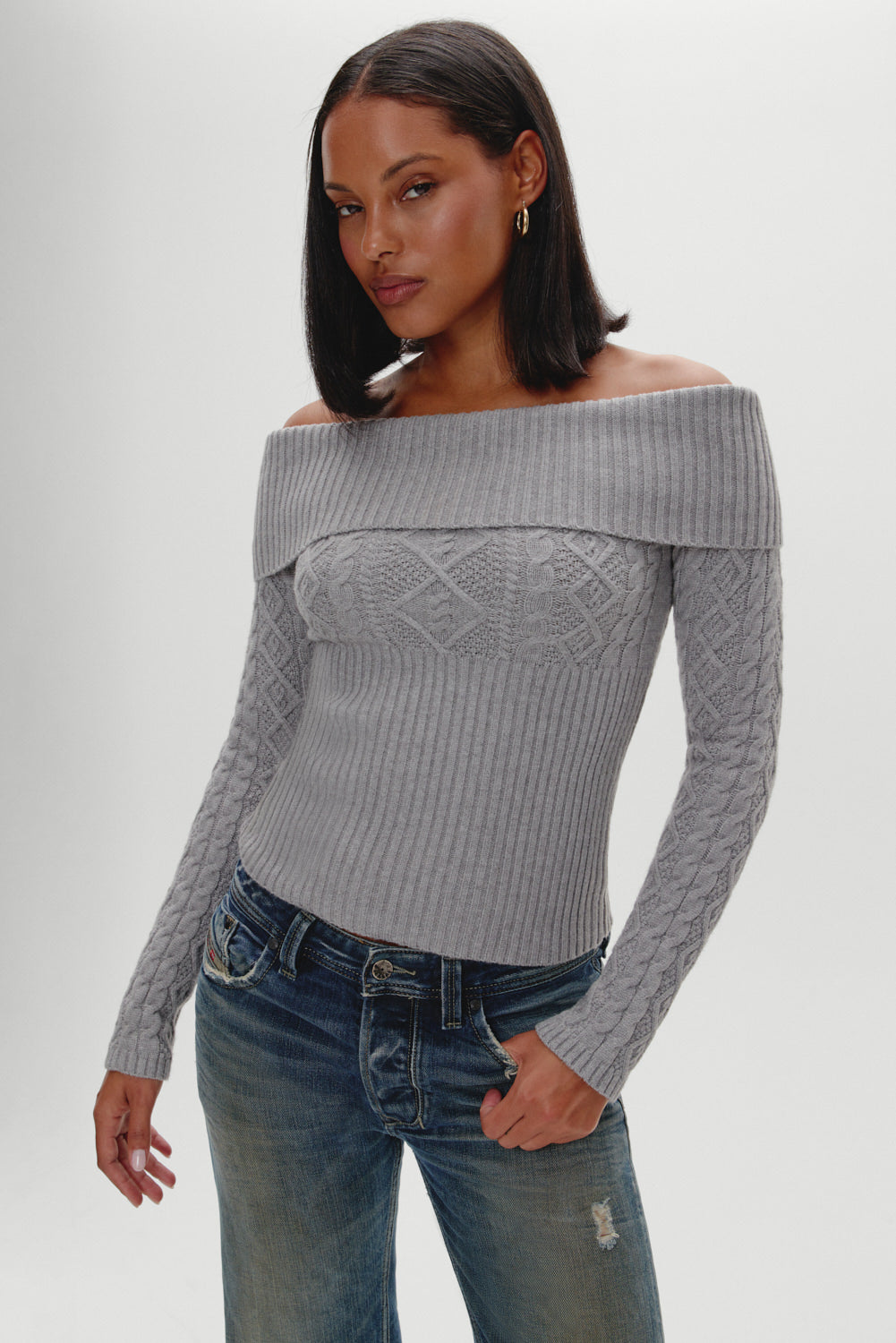 Alternative view of Jazz Off The Shoulder Knit Sweater - Cloud Cover
