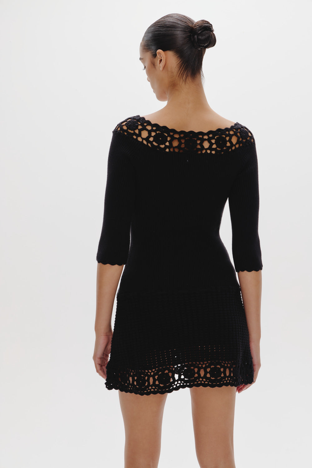 Kaia Crochet Knit Mini Dress - Black - Image 6