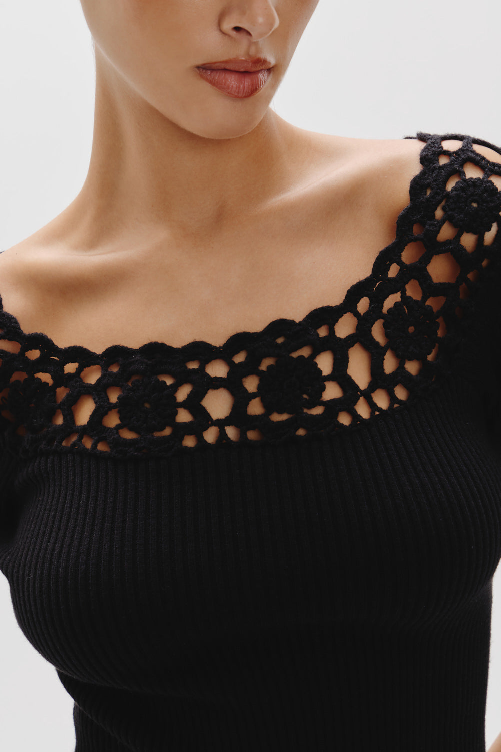 Kaia Crochet Knit Mini Dress - Black - Image 5