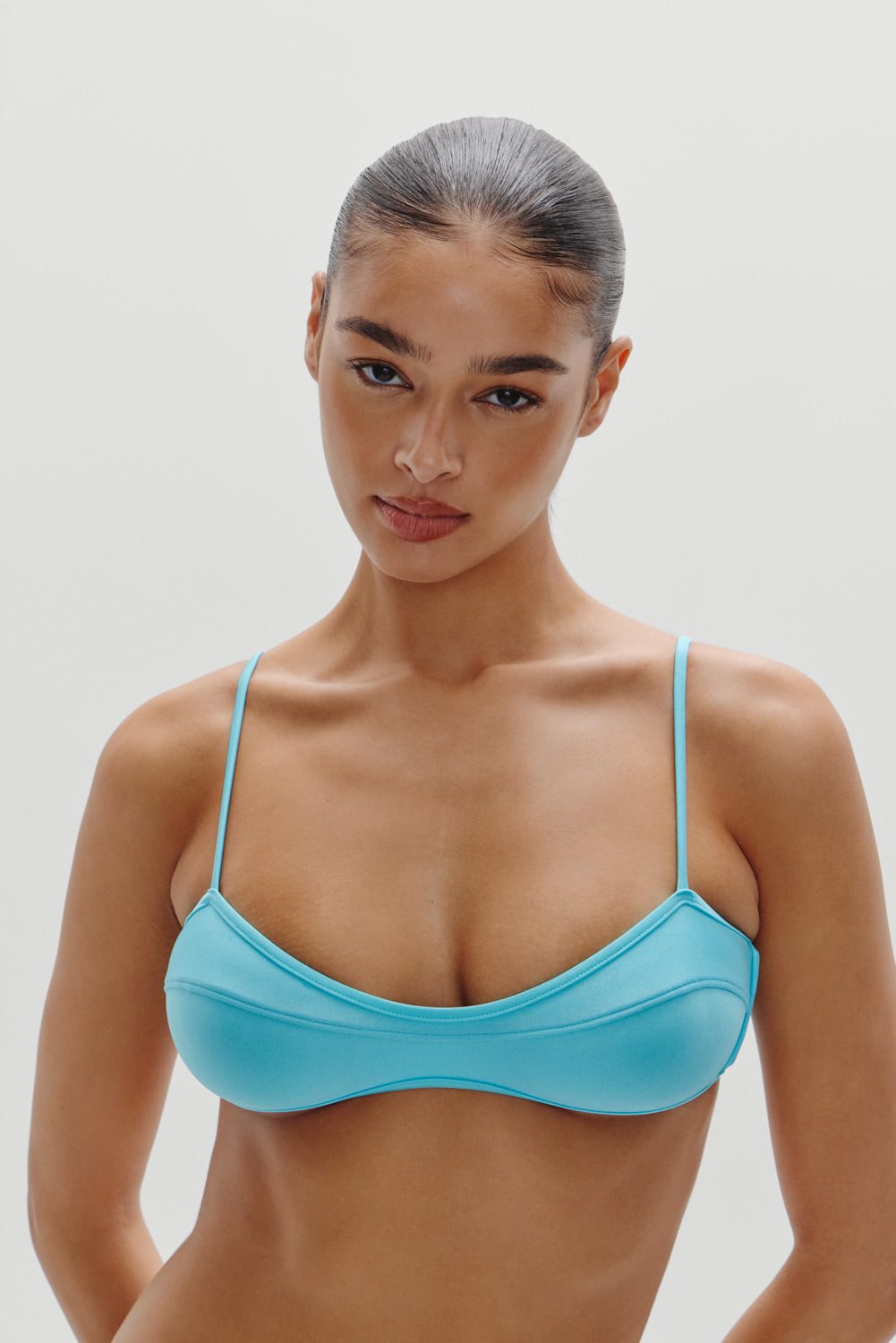 Lane Satin Bandeau Bikini Top - Cyan Shine - Image 4