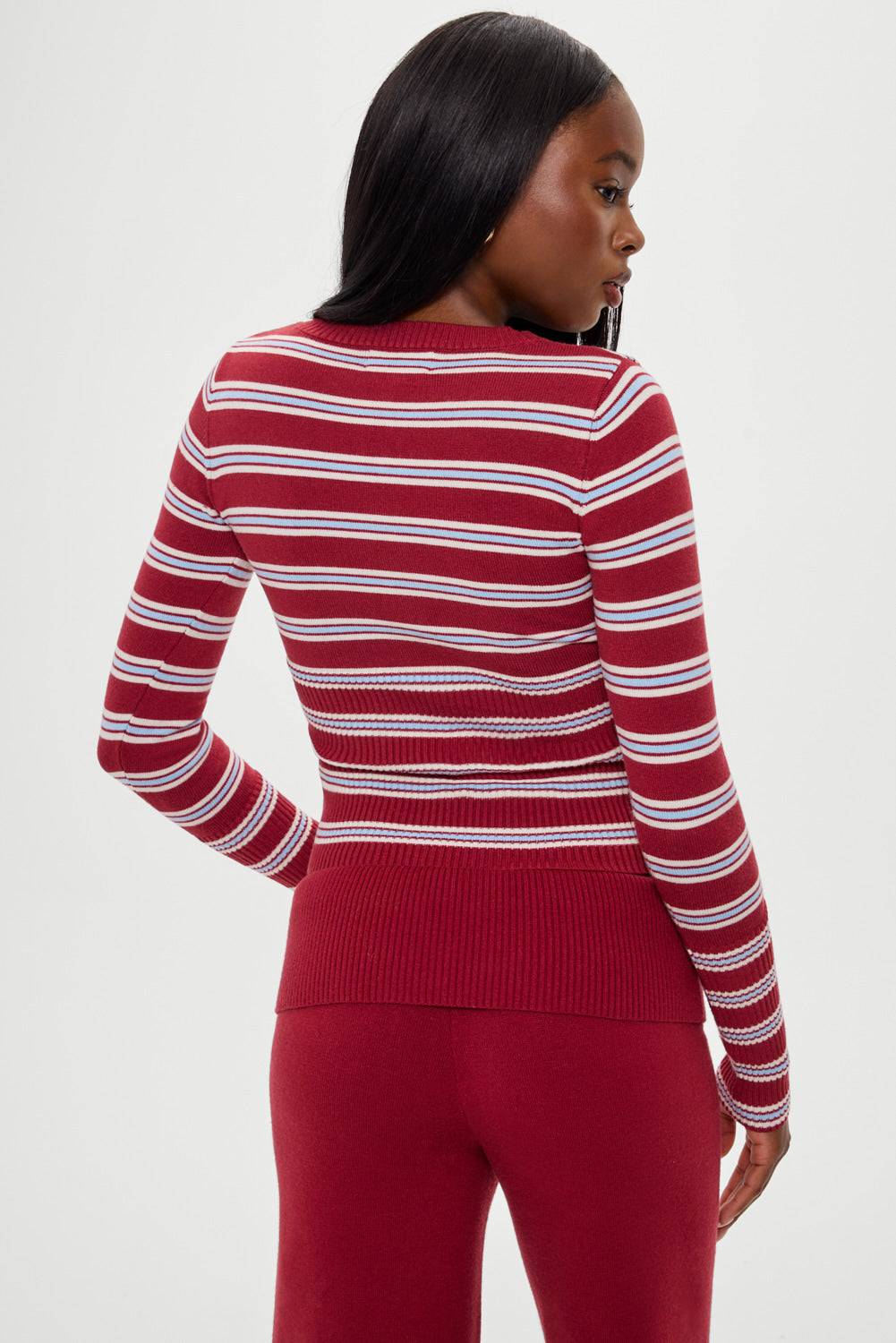 Lenon Button Up Knit Sweater - Collegiate Stripe - Image 4
