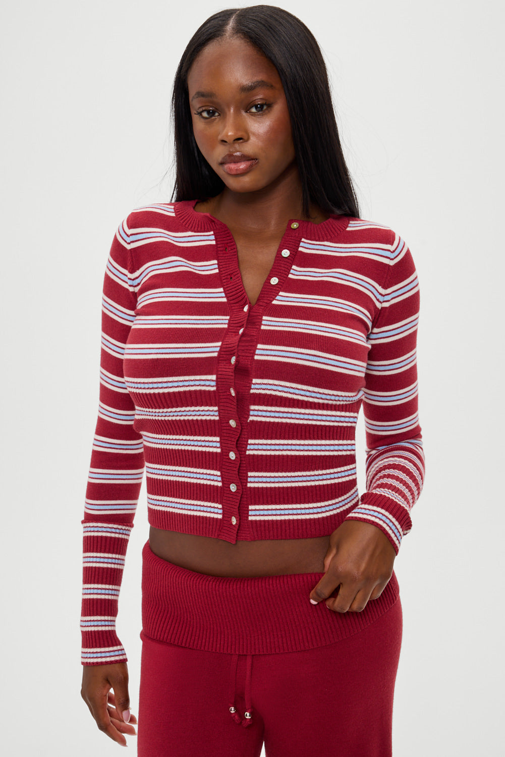 Lenon Button Up Knit Sweater - Collegiate Stripe - Image 5