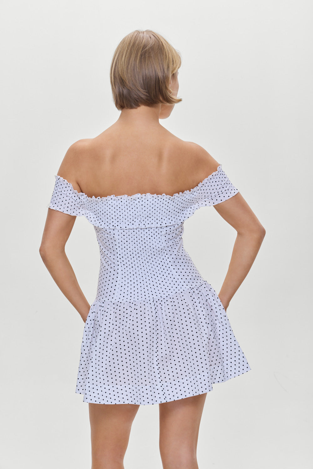 Mae Off Shoulder Mini Dress - White Polka Dot - Image 5