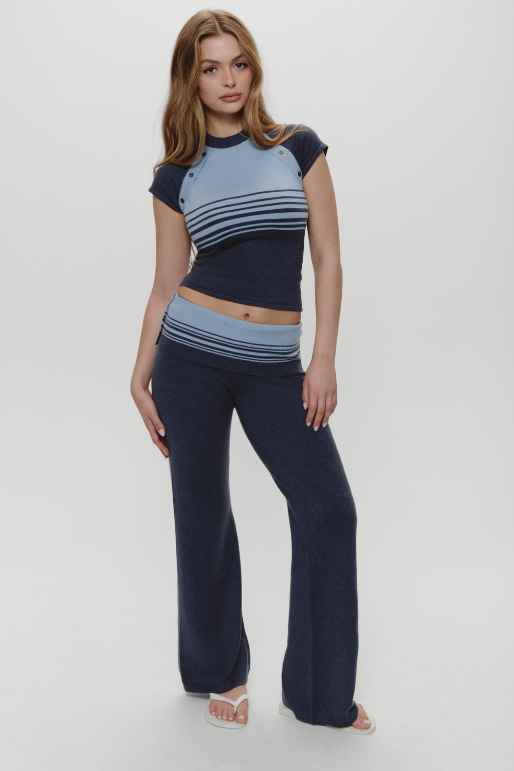 Shore Low Rise Knit Pants - Stone Stripe - Image 8