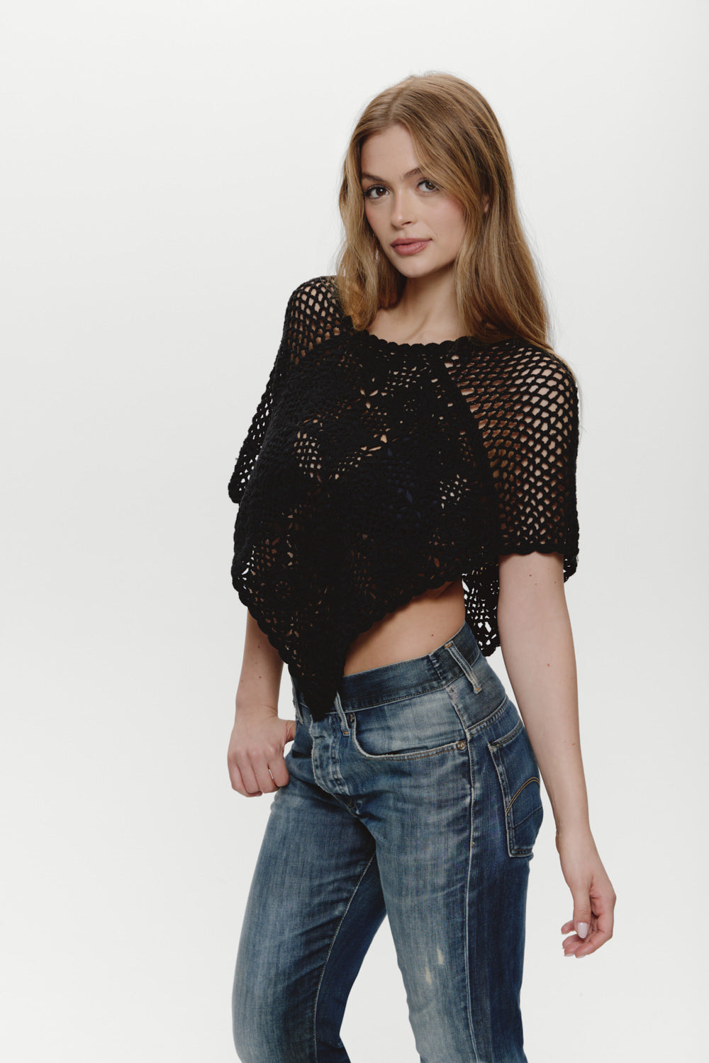 Sophie Crochet Poncho - Black - Image 5
