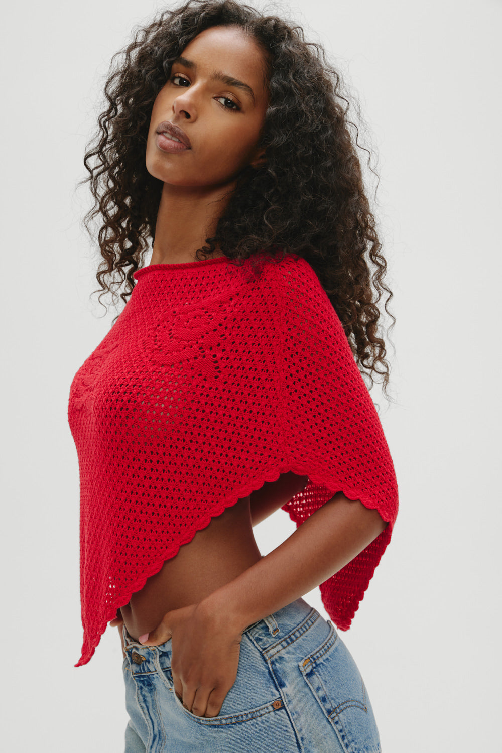 Alternative view of Sophie Crochet Poncho - Red Rose