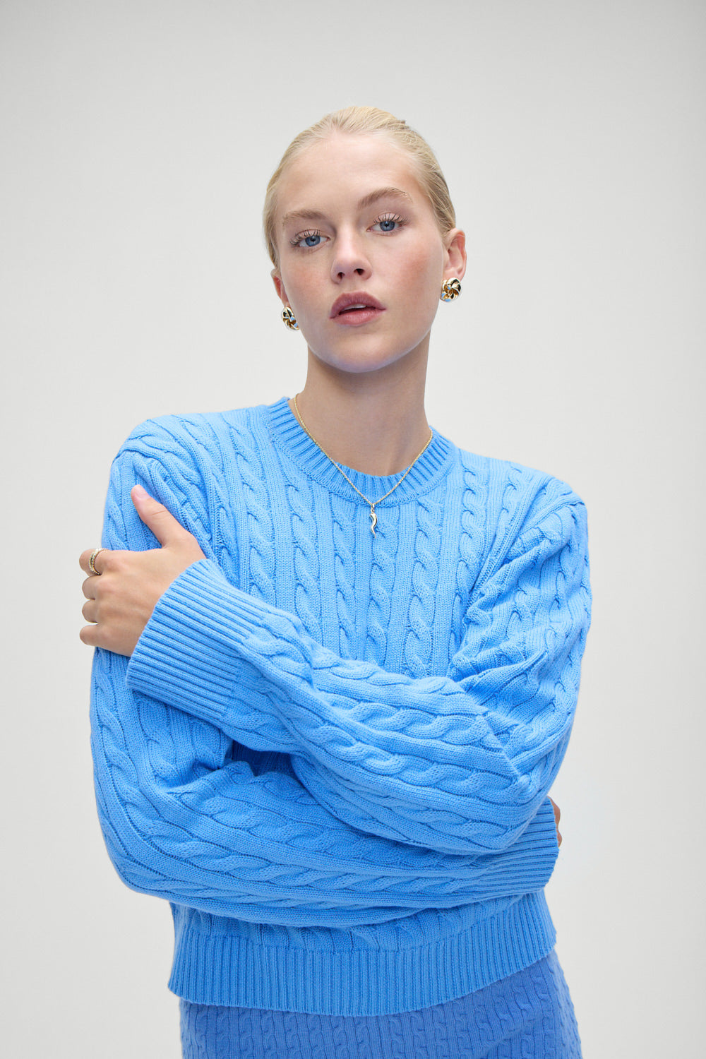 Alternative view of Varsity Cable Knit Sweater - Blue Moon