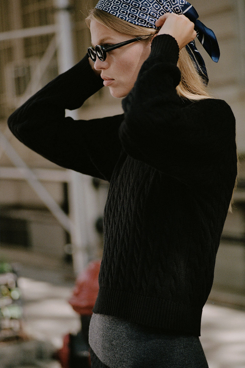 Alternative view of Varsity Cable Knit Sweater - Black