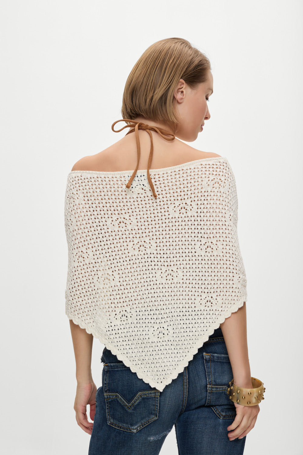 X Bella Hadid Western Crochet Poncho - White - Image 5