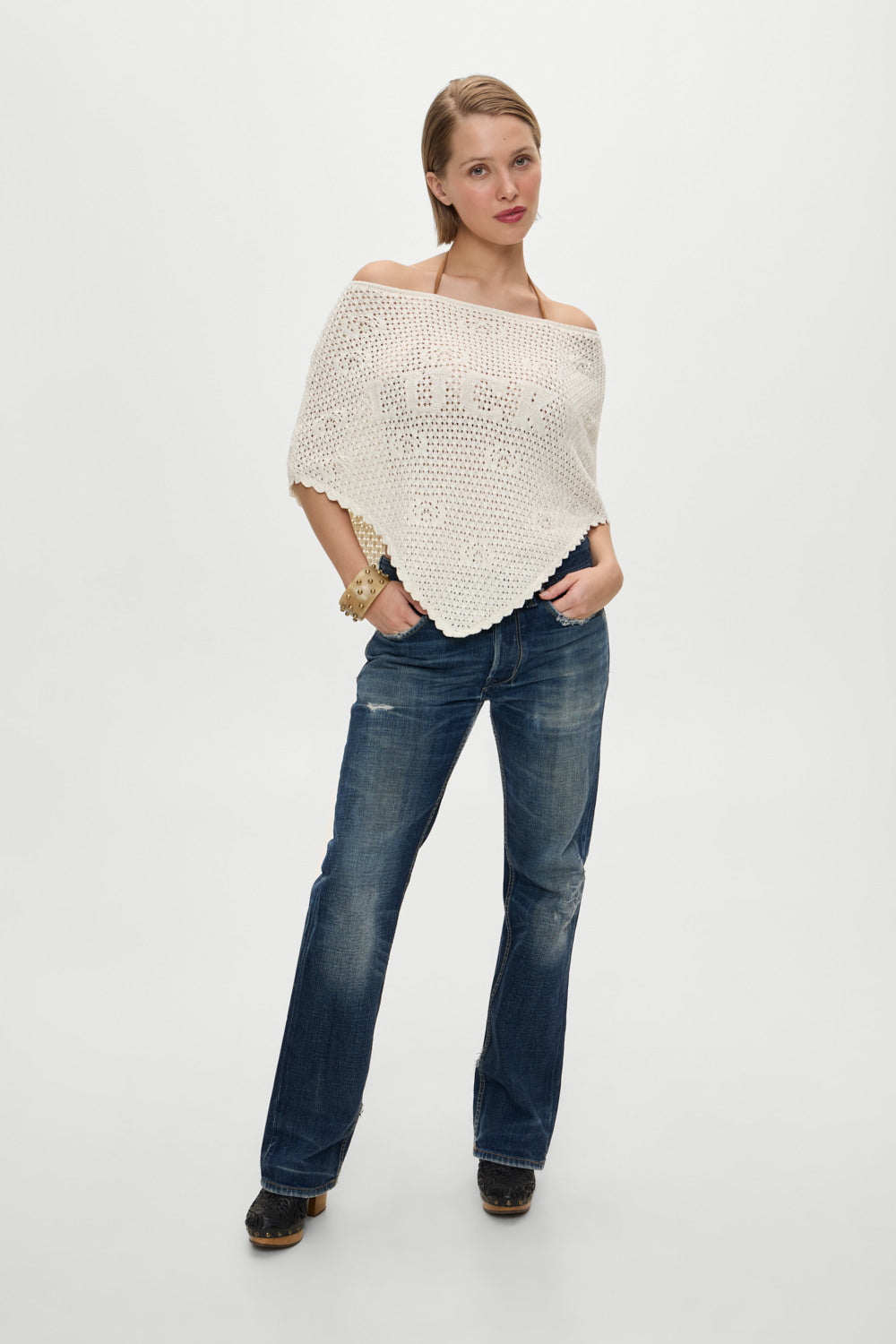 X Bella Hadid Western Crochet Poncho - White - Image 7