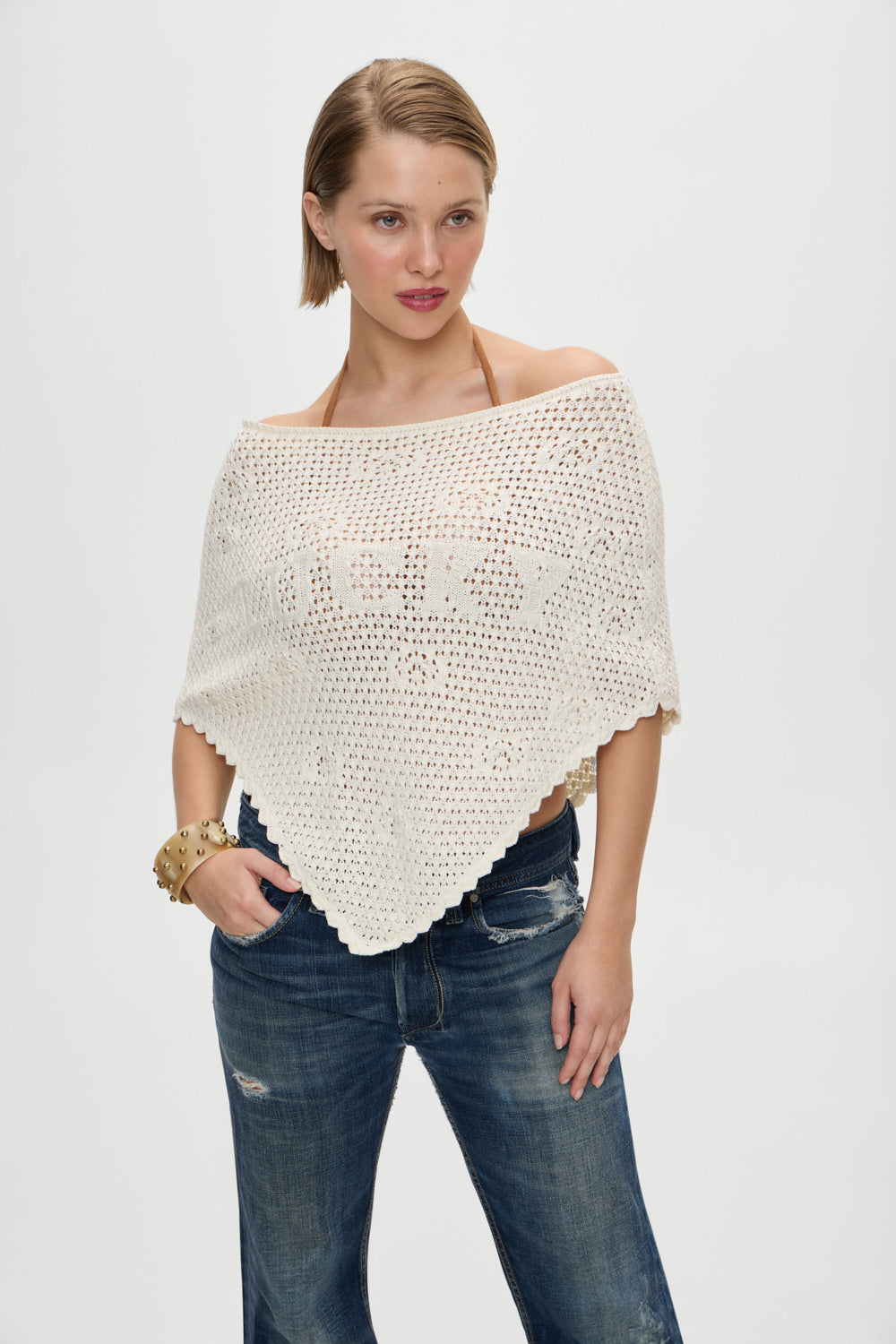 X Bella Hadid Western Crochet Poncho - White - Image 8