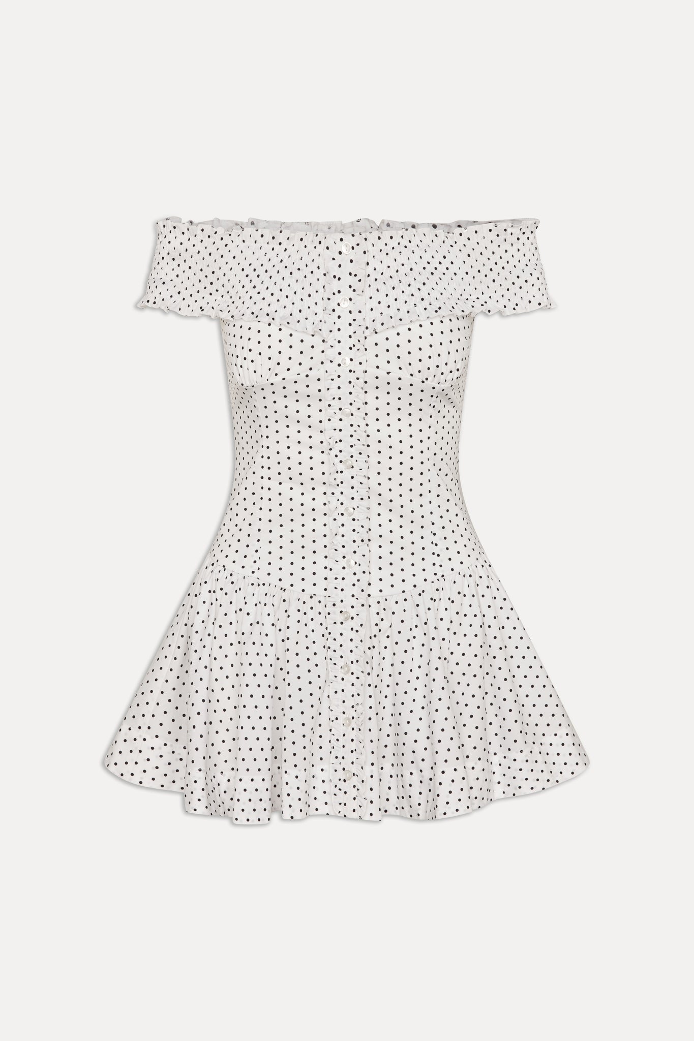 Mae Off Shoulder Mini Dress - White Polka Dot - Image 3