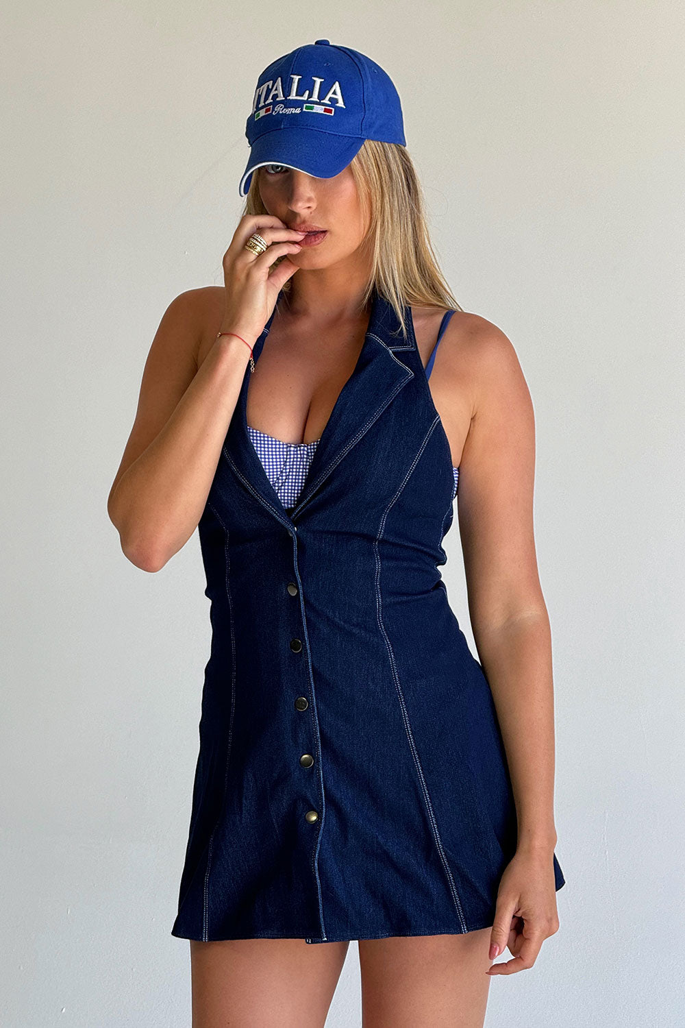 Alternative view of Moonlight Denim Halter Dress - Blue Denim