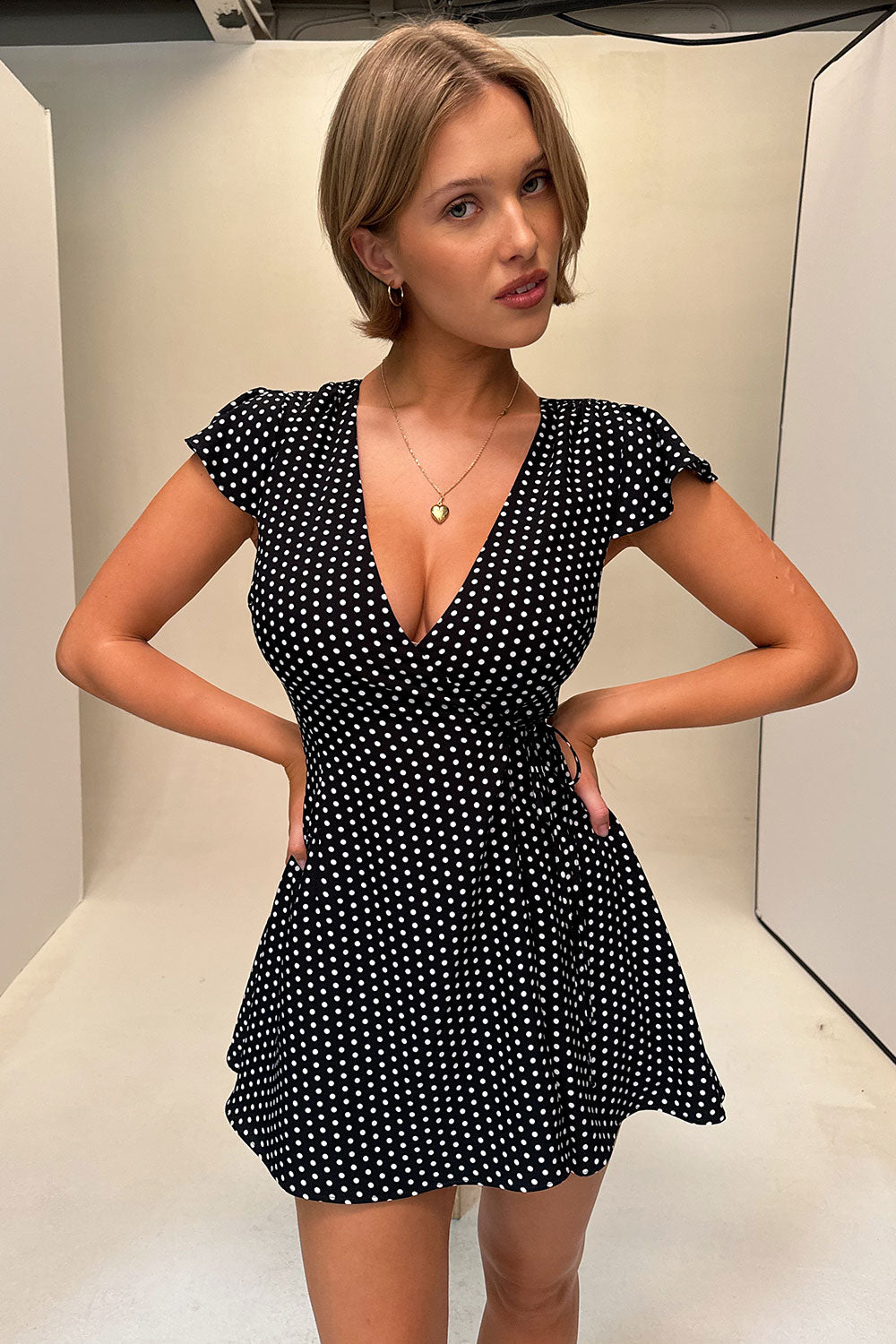 Lucy Wrap Mini Dress - Classic Polka Dot